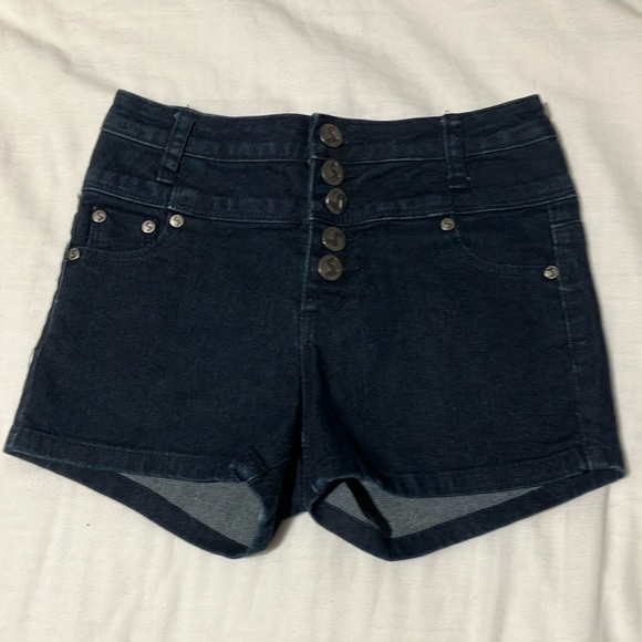 Dark blue denim button up shorts by Scissors - kids size 12 - Picture 1 of 4